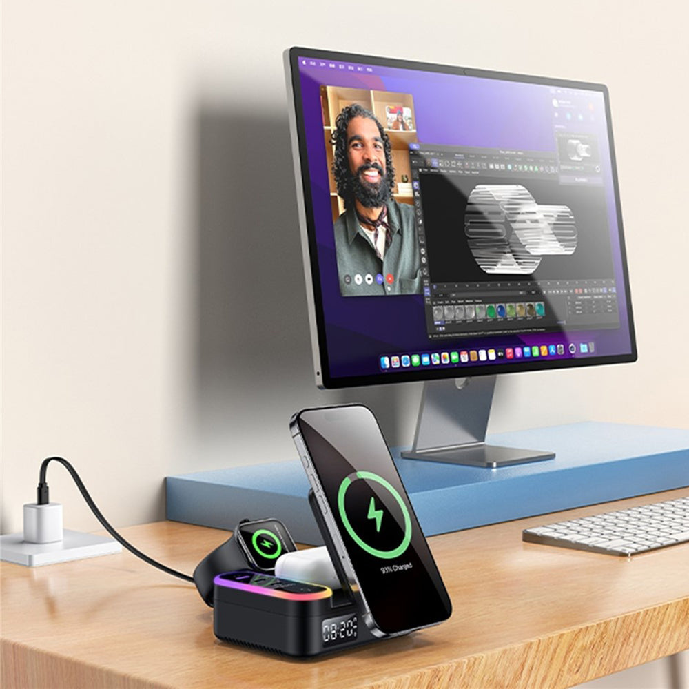 Φορτιστής Σταθμός Yesido DS38 Display QI 3in1, 65W, 3A, 1 x USB-A - 2 x USB-C, Μαύρο