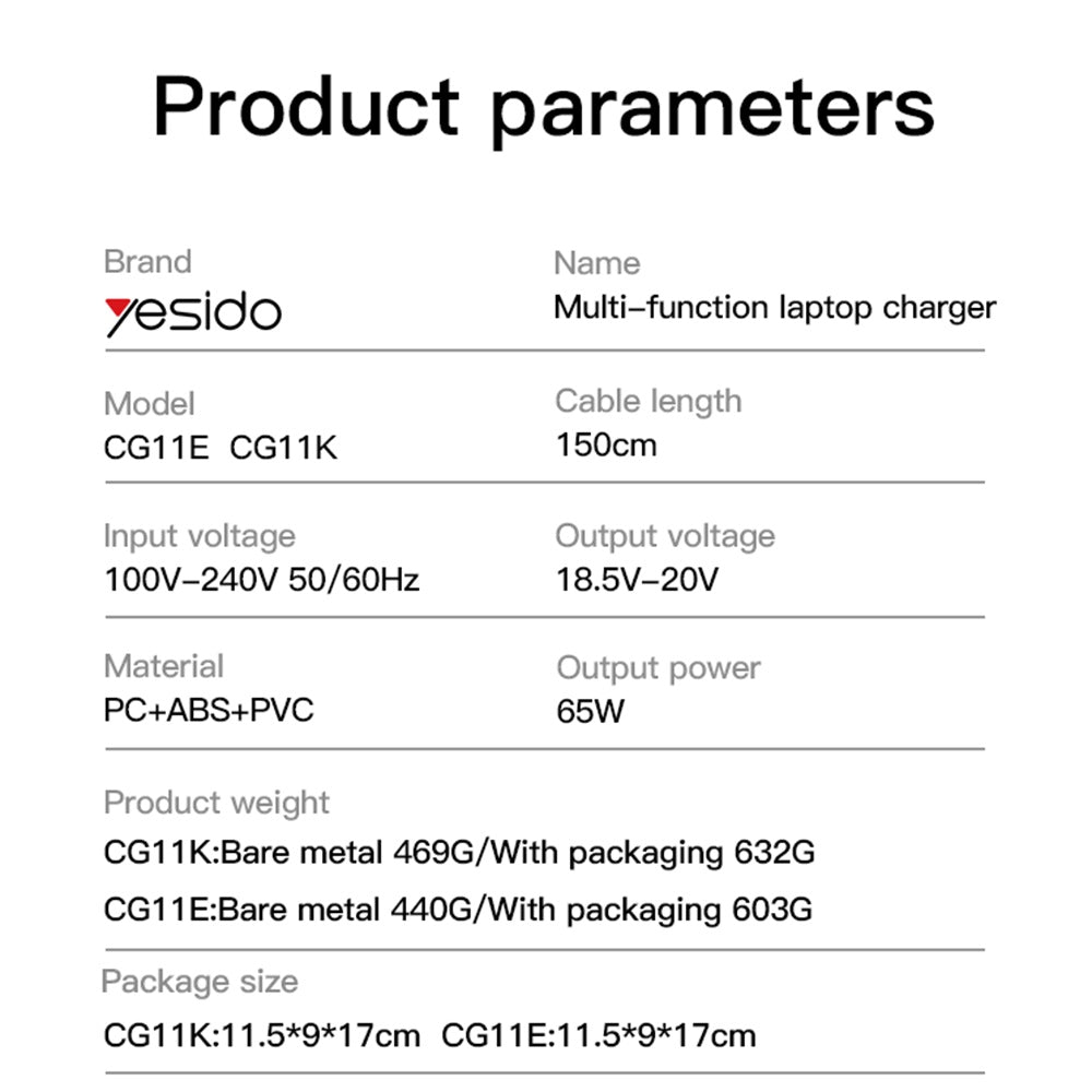 Φορτιστής Yesido CG11E, 65W, Universal, Μαύρο