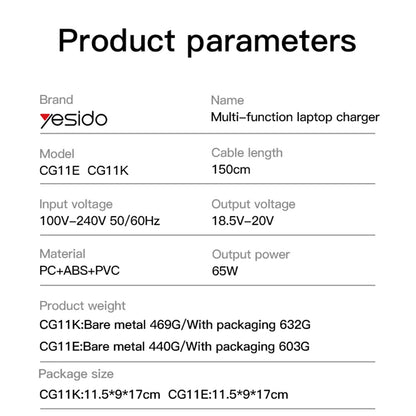Φορτιστής Yesido CG11E, 65W, Universal, Μαύρο