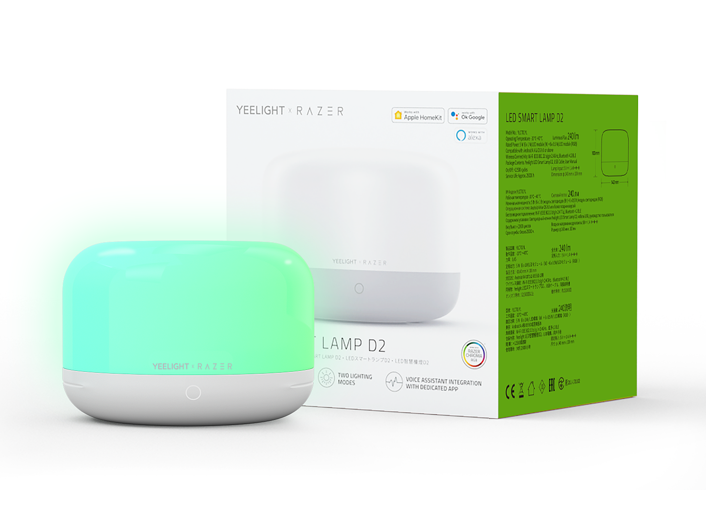 Λάμπα Led Φώτα Νυχτός Yeelight D2 από Razer, Wi-Fi, 5W, 1700K - 6500K, 240lm, RGB, Λευκή, Ανακατασκευασμένη YLCT01YL