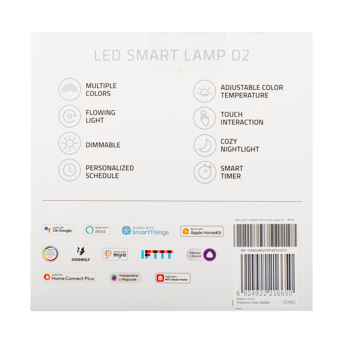 Λάμπα Led Φώτα Νυχτός Yeelight D2 από Razer, Wi-Fi, 5W, 1700K - 6500K, 240lm, RGB, Λευκή, Ανακατασκευασμένη YLCT01YL