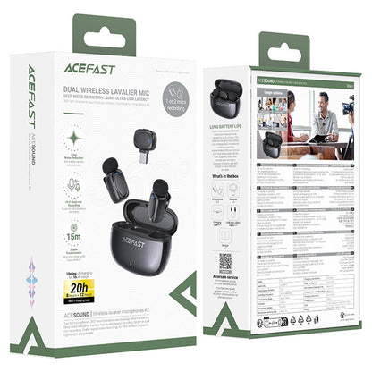 Lavaliera Acefast R2, USB-C, Σετ 2 τεμάχια, Μαύρη