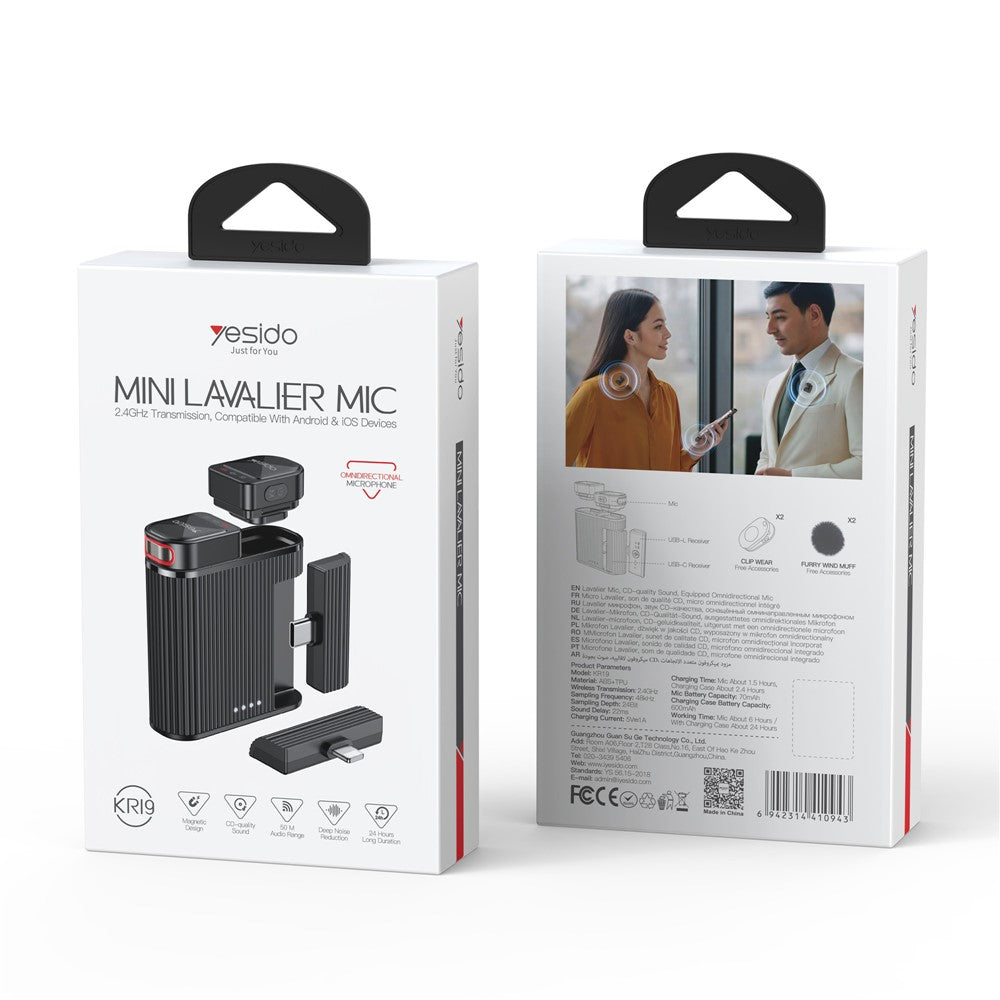 Λαβαλιέρα Yesido KR19, USB-C / Lightning, Σετ 2 τεμαχίων, Μαύρη