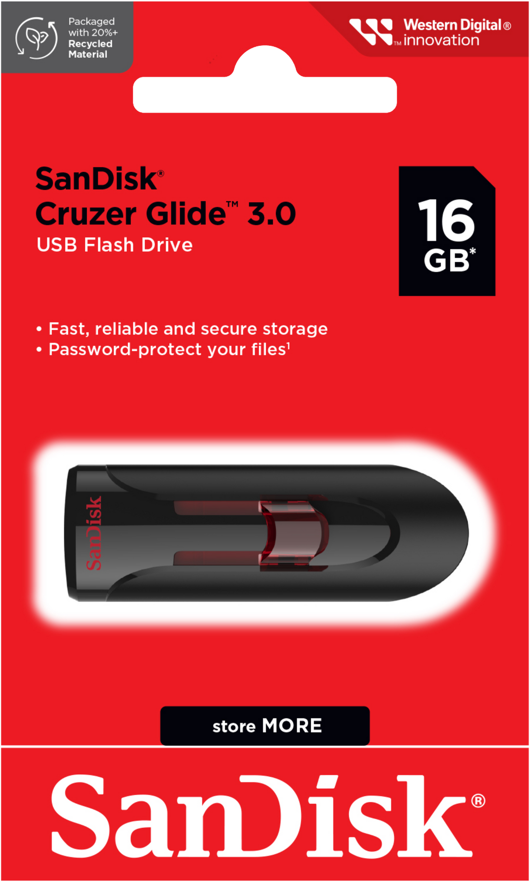 Εξωτερική Μνήμη USB-A 3.0 SanDisk Cruzer Glide, 16Gb SDCZ600-016G-G35