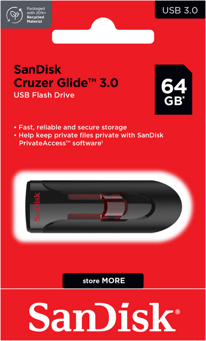 Εξωτερική Μνήμη USB-A 3.0 SanDisk Cruzer Glide, 64Gb SDCZ600-064G-G35