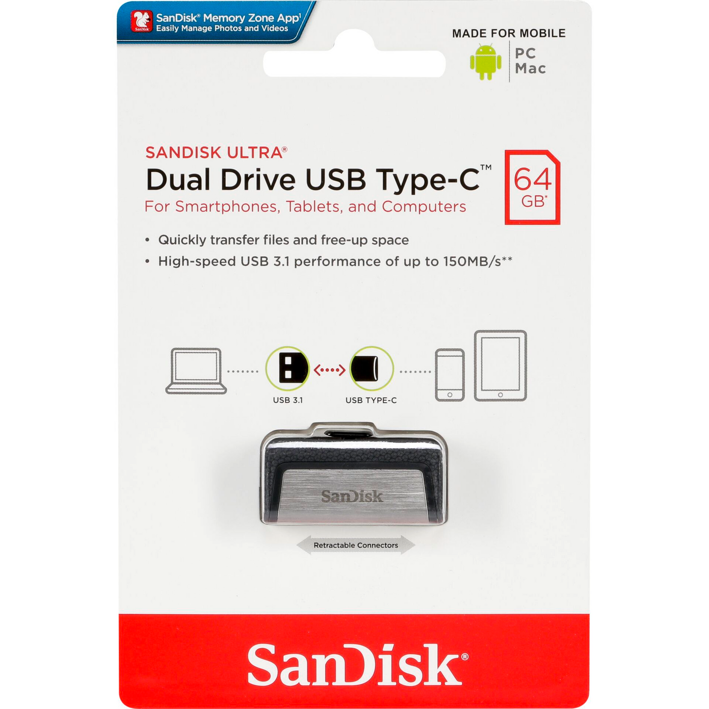 Εξωτερική Μνήμη USB-A 3.1 / USB-C SanDisk Ultra Dual Drive, 64Gb SDDDC2-064G-G46