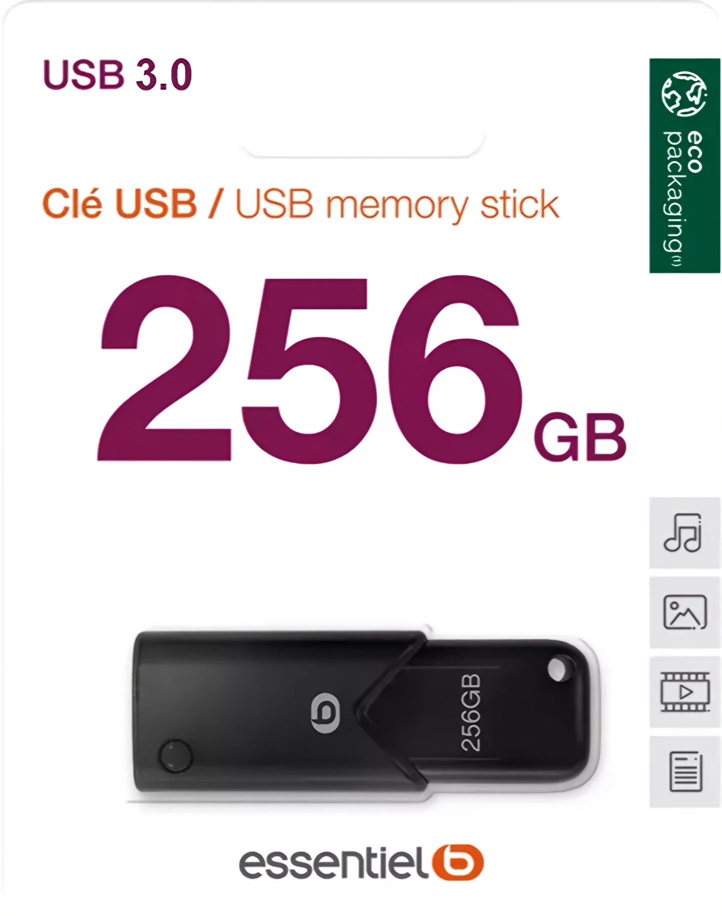 External USB-A 3.2 Memory Essentiel-B B120, 256Gb EKMMD256123EB