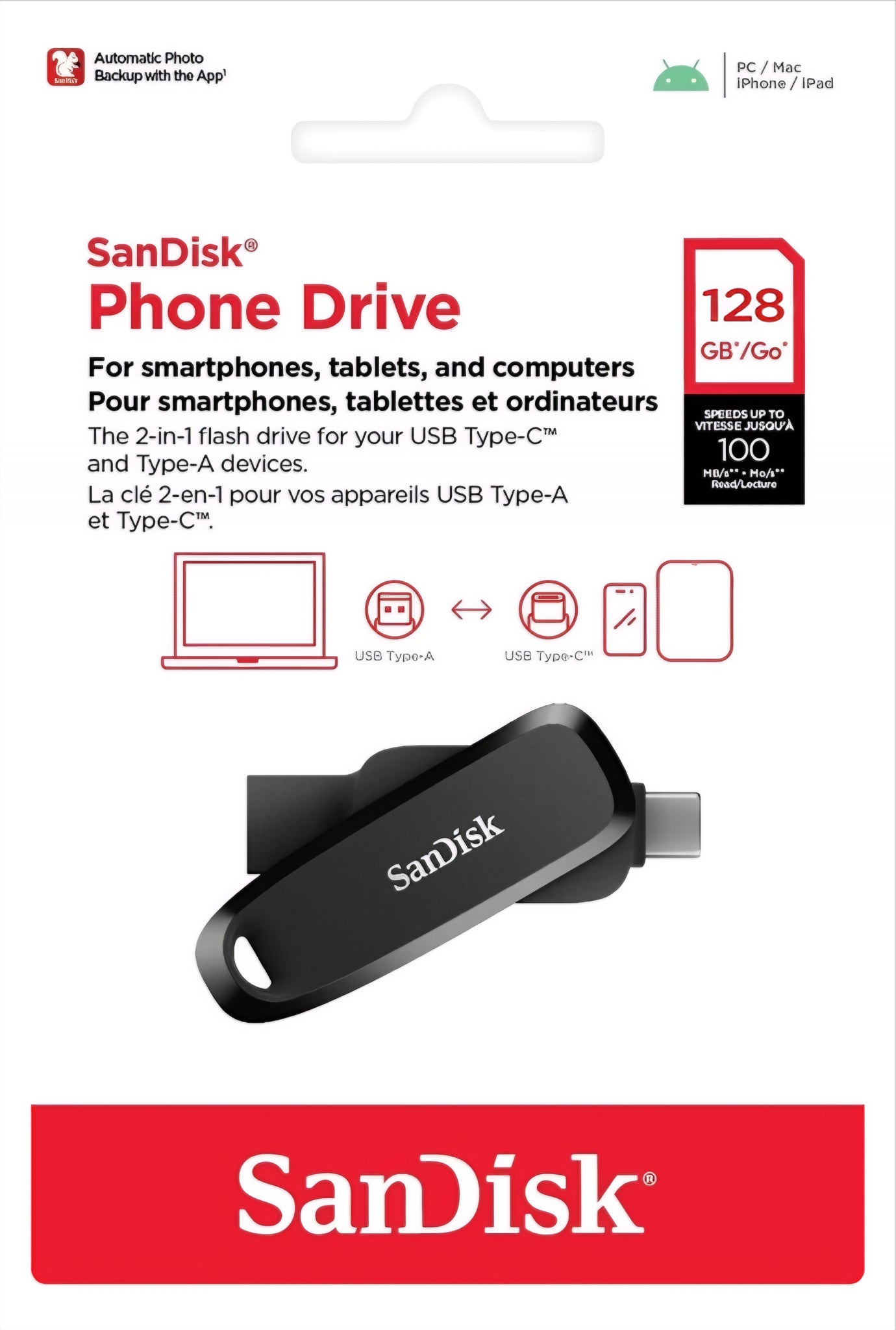 Εξωτερική Μνήμη USB-A 3.2 / USB-C SanDisk Phone Drive, 128Gb SDDDC6-128G-G46