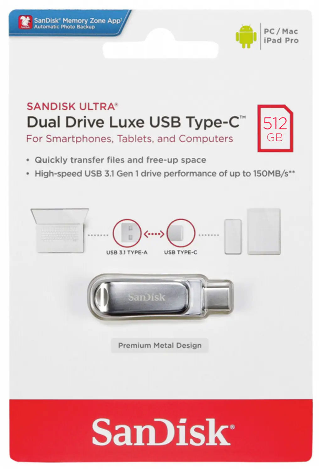Εξωτερική Μνήμη USB-A 3.2 / USB-C SanDisk Ultra Luxe Dual Drive, 512Gb SDDDC4-512G-G46