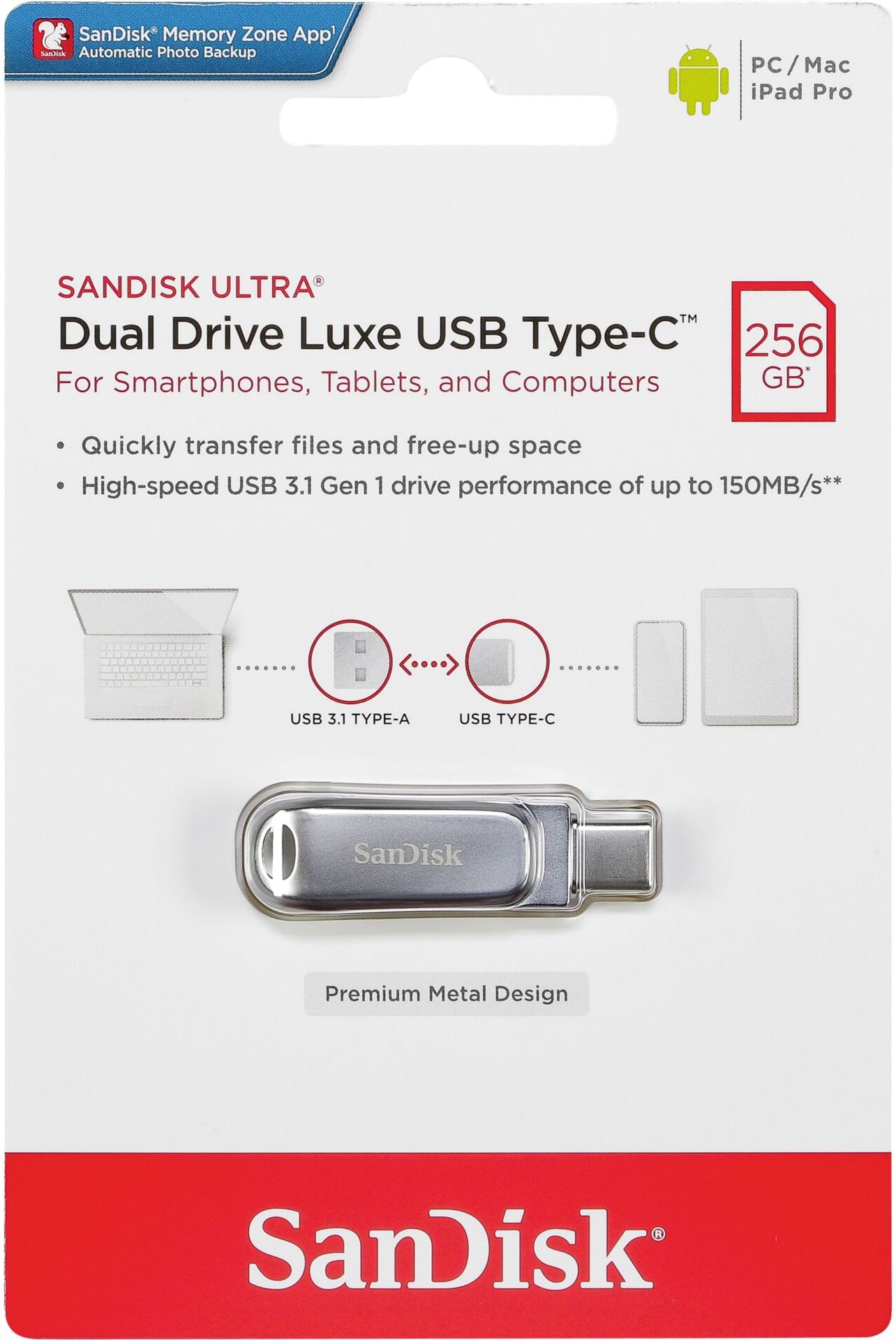 Εξωτερική Μνήμη USB-A 3.2 / USB-C SanDisk Ultra Luxe Dual Drive, 256Gb SDDDC4-256G-G46