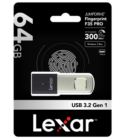 Εξωτερική Μνήμη USB-A 3.2 Lexar JumpDrive Fingerprint F35 Pro, 64Gb