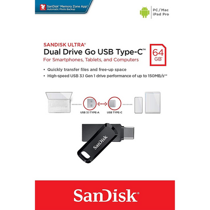Εξωτερική Μνήμη USB-A 3.2 / USB-C SanDisk Ultra Dual Go, 64Gb SDDDC3-064G-G46