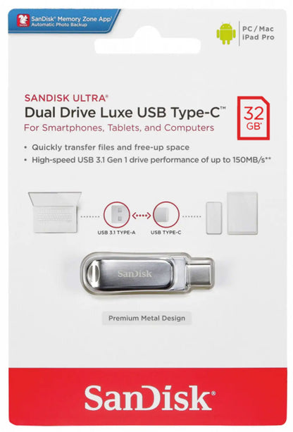 Εξωτερική Μνήμη USB-A 3.2 / USB-C SanDisk Ultra Luxe Dual Drive, 32Gb SDDDC4-032G-G46