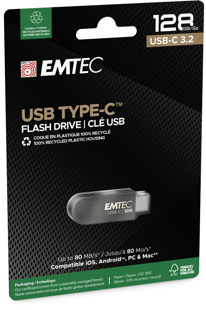 Εξωτερική Μνήμη USB-C Emtec C280 Single, 128Gb ECMMD128GC2