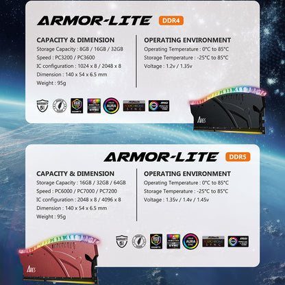 Μνήμη RAM Dato Ares Armor Lite, DDR5, RGB, 16GB, 7000Mhz, Μαύρη ARB16G5K70