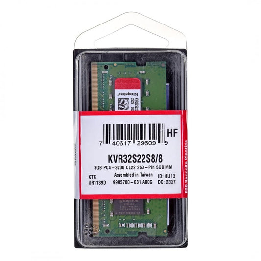 Μνήμη RAM Kingston ValueRAM, DDR4 SODIMM, 8GB, 3200Mhz KVR32S22S8/8