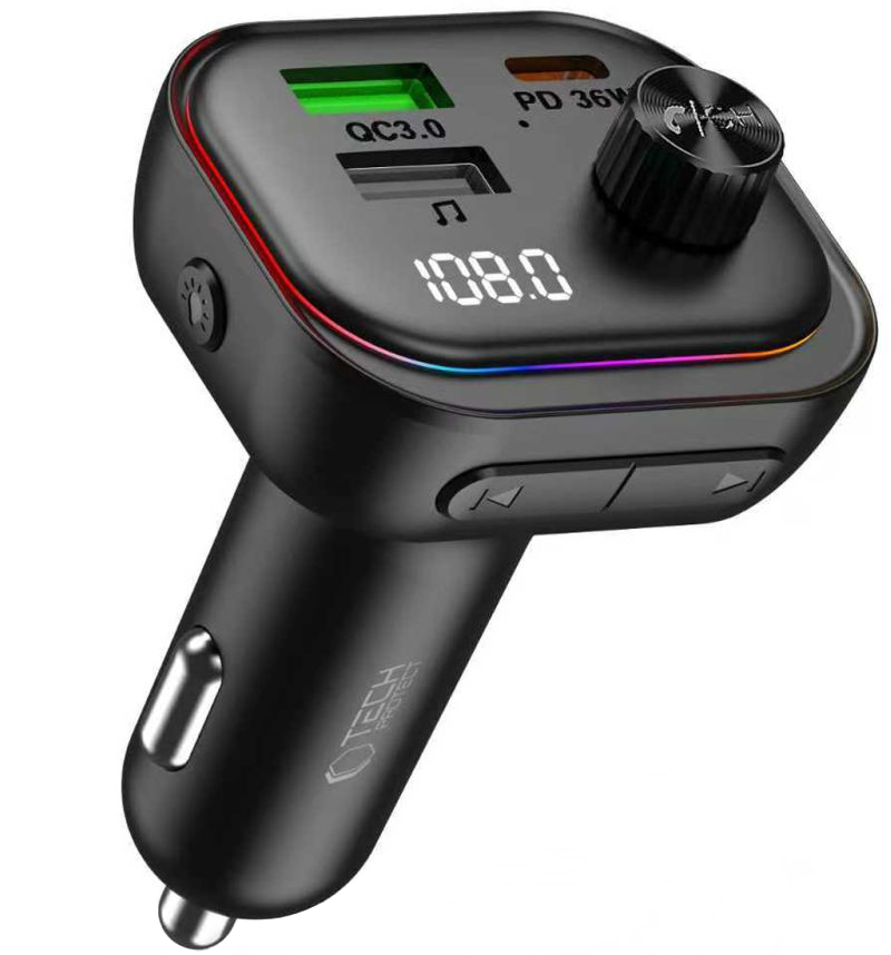 Tech-Protect CC07 Bluetooth FM Modulator, 2 x USB-A - 1 x USB-C