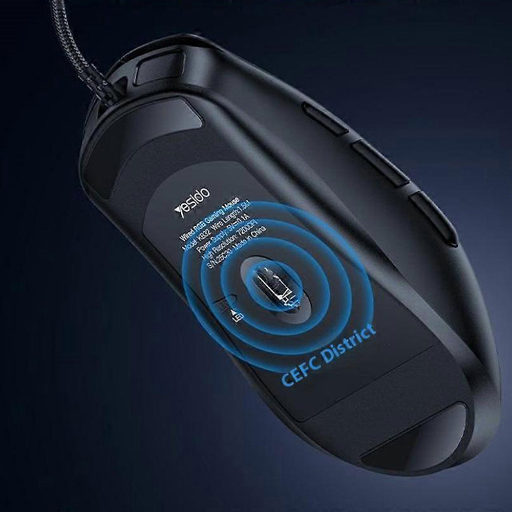 Mouse Gaming Wired USB Yesido KB32, RGB, 7200DPI, Μαύρο
