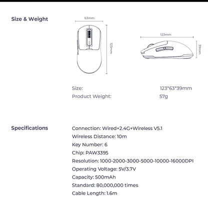 Ασύρματο Gaming Mouse HAVIT MS969WB, RGB, 1000DPI - 16000DPI, BT / Wi-Fi / Ενσύρματο, Μαύρο