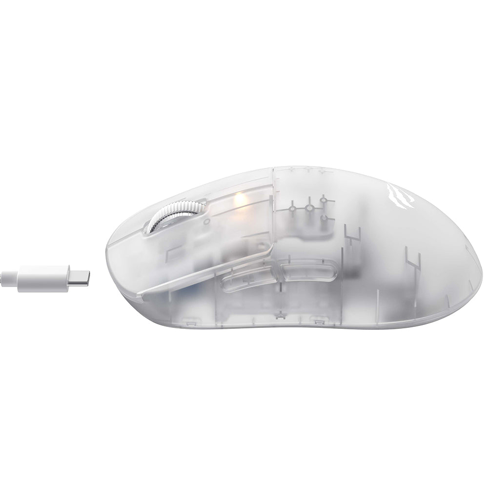 Mouse Gaming Wireless HAVIT MS970WB Pro, 800DPI - 12000DPI, BT / Wi-Fi / Ενσύρματο, Διαφανές Λευκό