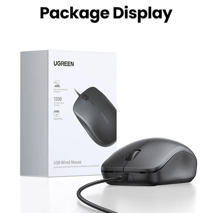 Mouse Wired USB UGREEN MU007, 1200DPI, 1.5m, Μαύρο