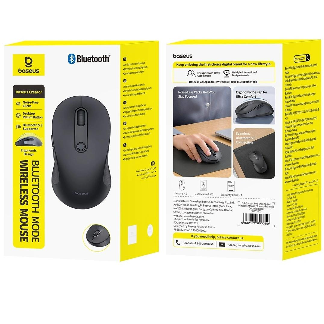 Mouse Wireless Baseus F02, 1600DPI, BT / Wi-Fi, Μαύρο B0203203