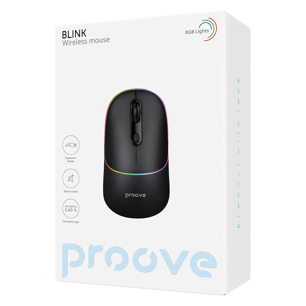 Mouse Wireless Proove Blink, RGB, 800DPI - 1600DPI, BT / Wi-Fi, Μαύρο WMBL00002001