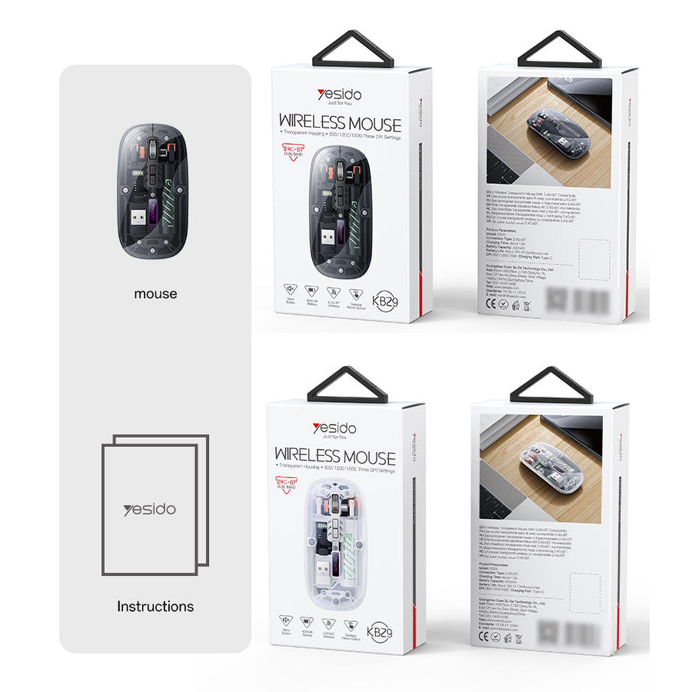Ασύρματο Ποντίκι Yesido KB29, 800DPI - 1600DPI, BT / Wi-Fi, Μαύρο
