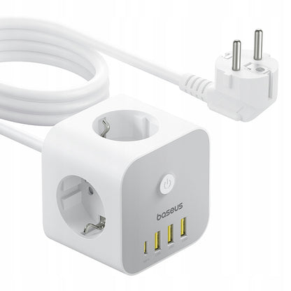 Πολύπριζο Baseus PowerCombo 7in1, 20W, 3A, 3 x USB-A - 1 x USB-C - 3 x Schuko, Λευκό E00066401213-00
