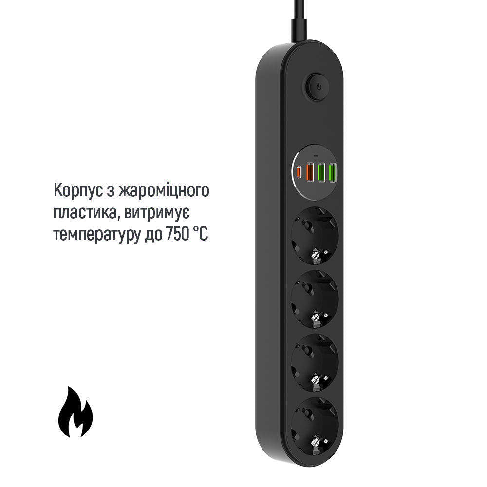 Πολύπριζο ColorWay, 4 x Schuko, Μαύρο