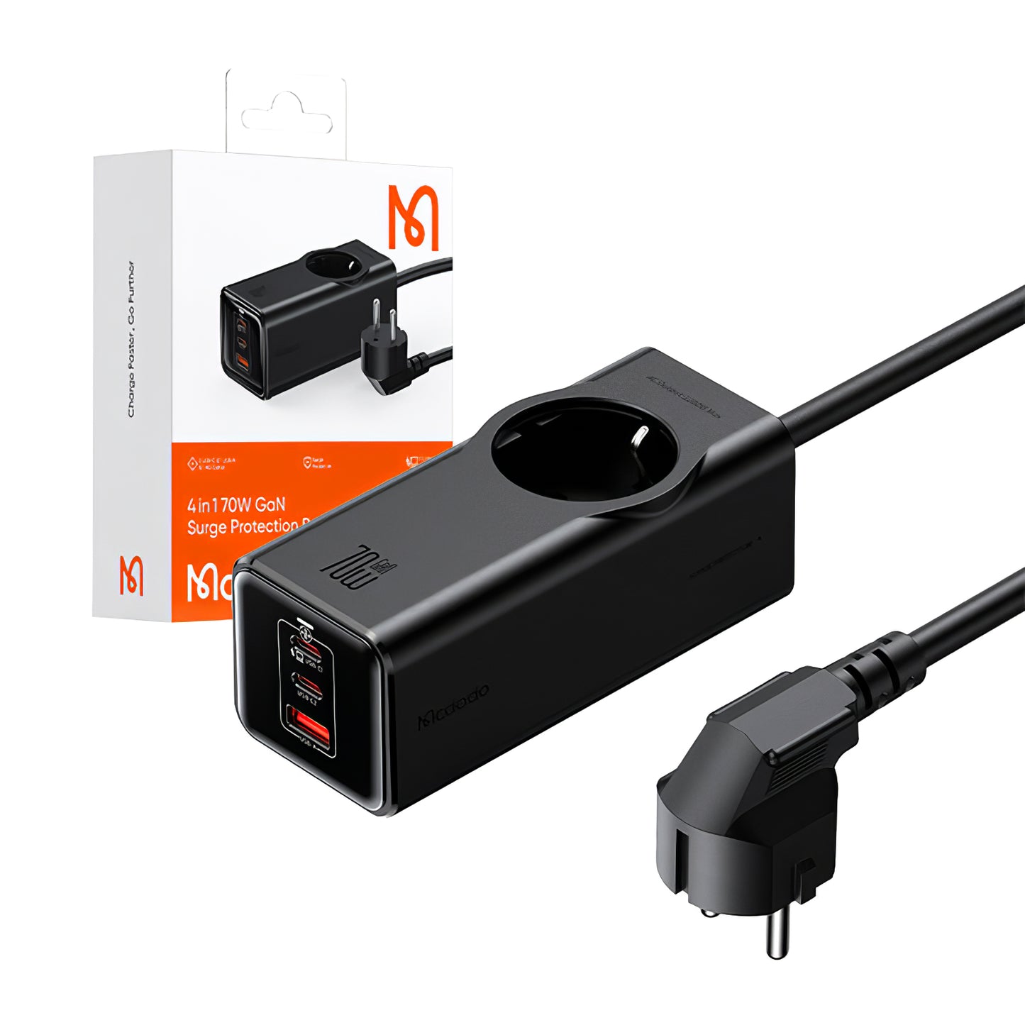 McDodo CH-4620 Extension Cord, 1 x Schuko, Black