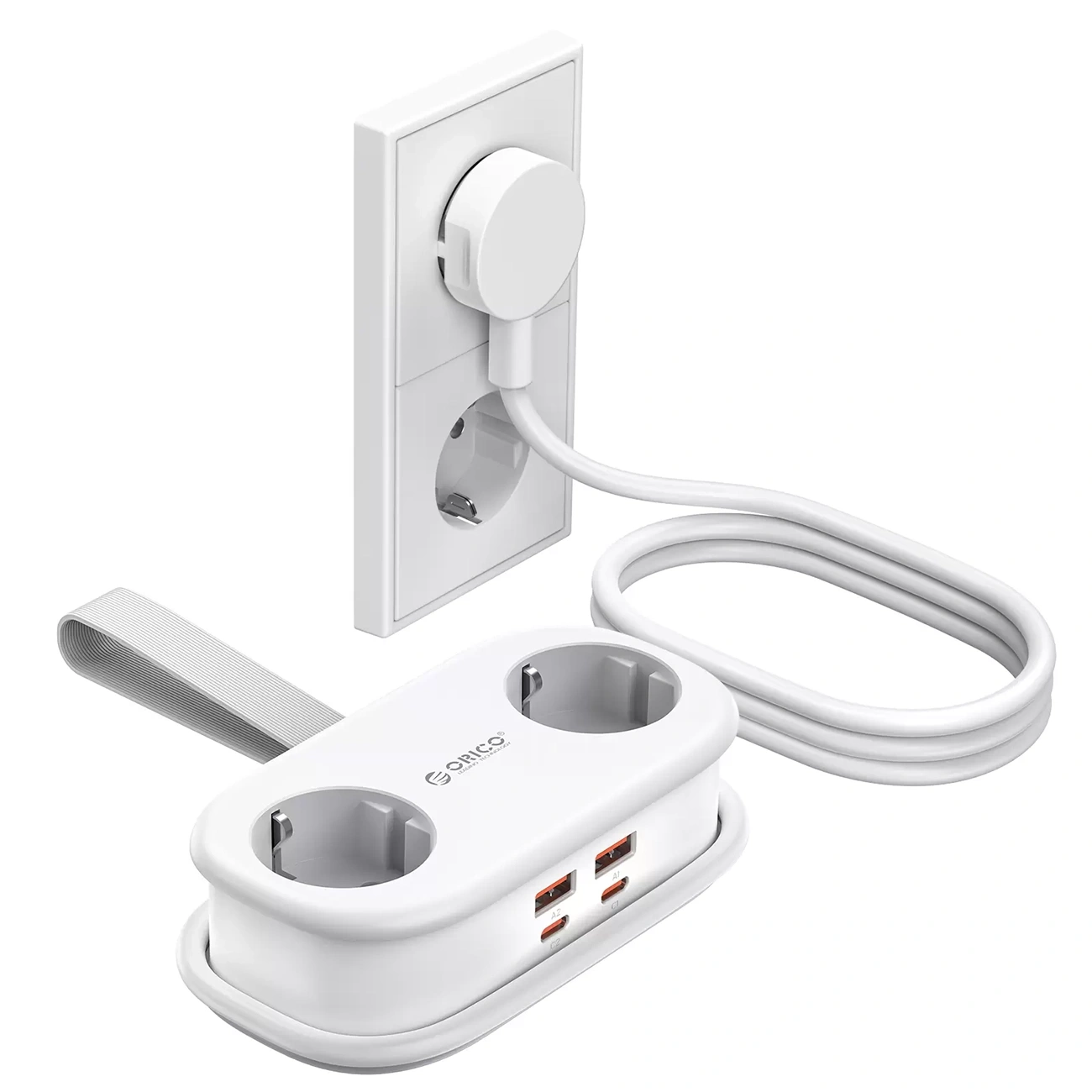 Orico AP3 Extension Cord, 2 x Schuko - 2 x USB-A - 2 x USB-C, White