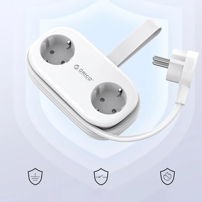 Orico AP3 Extension Cord, 2 x Schuko - 2 x USB-A - 2 x USB-C, White