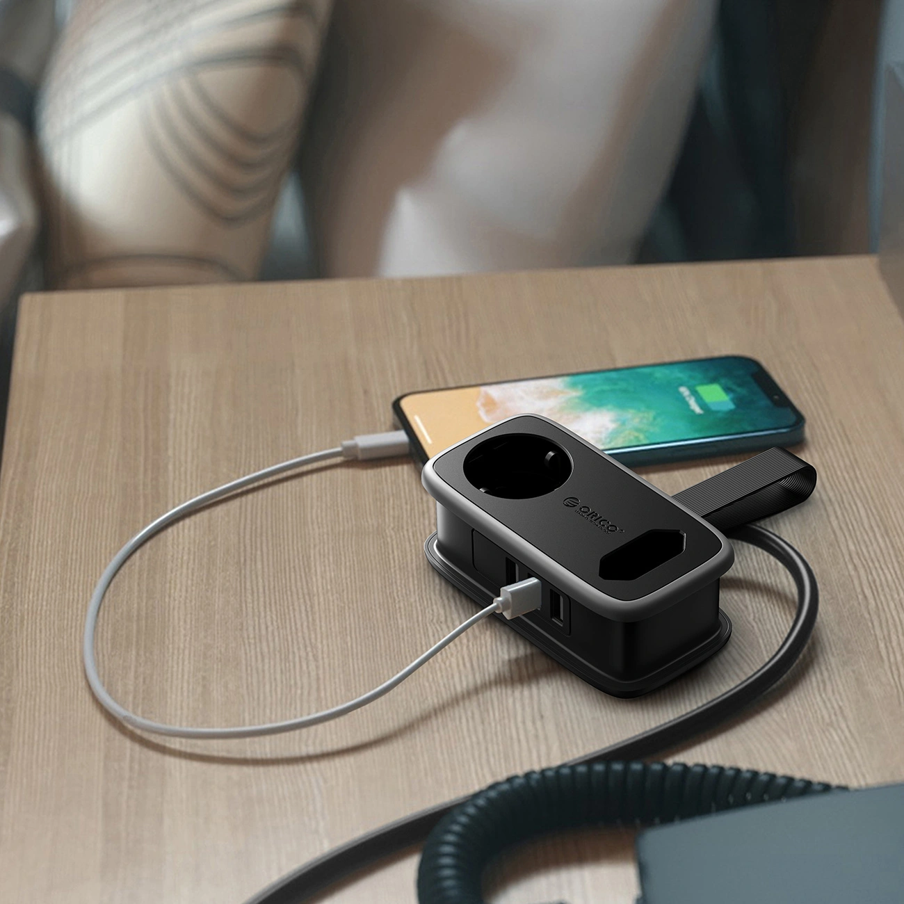Προέκταση Orico APP, 2 x Schuko - 2 x USB-A - 1 x USB-C, Μαύρο Γκρι