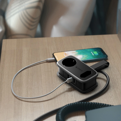Προέκταση Orico APP, 2 x Schuko - 2 x USB-A - 1 x USB-C, Μαύρο Γκρι
