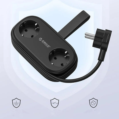 Orico APP Extension Cord, 2 x Schuko - 2 x USB-A - 1 x USB-C, Black