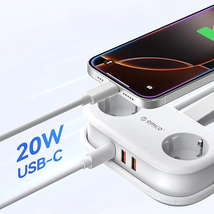 Προέκταση Orico APP, 2 x Schuko - 2 x USB-A - 1 x USB-C, Λευκό