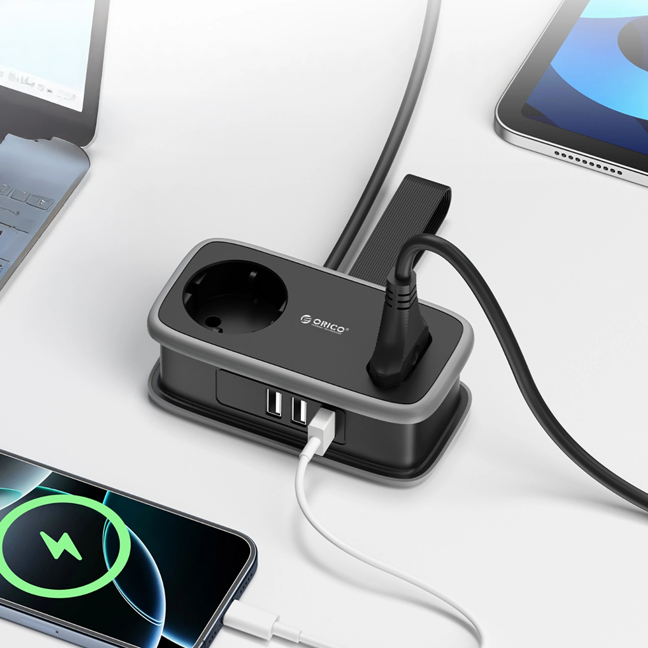 Προέκταση Orico APP, 2 x Schuko - 2 x USB-A - 1 x USB-C, Μαύρο Γκρι