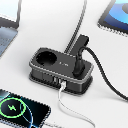 Προέκταση Orico APP, 2 x Schuko - 2 x USB-A - 1 x USB-C, Μαύρο Γκρι