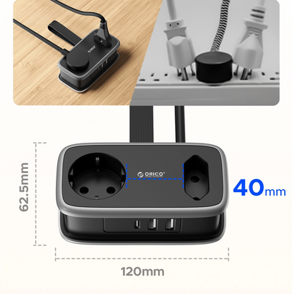 Προέκταση Orico APP, 2 x Schuko - 2 x USB-A - 1 x USB-C, Μαύρο Γκρι