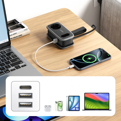 Προέκταση Orico APP, 2 x Schuko - 2 x USB-A - 1 x USB-C, Μαύρο Γκρι