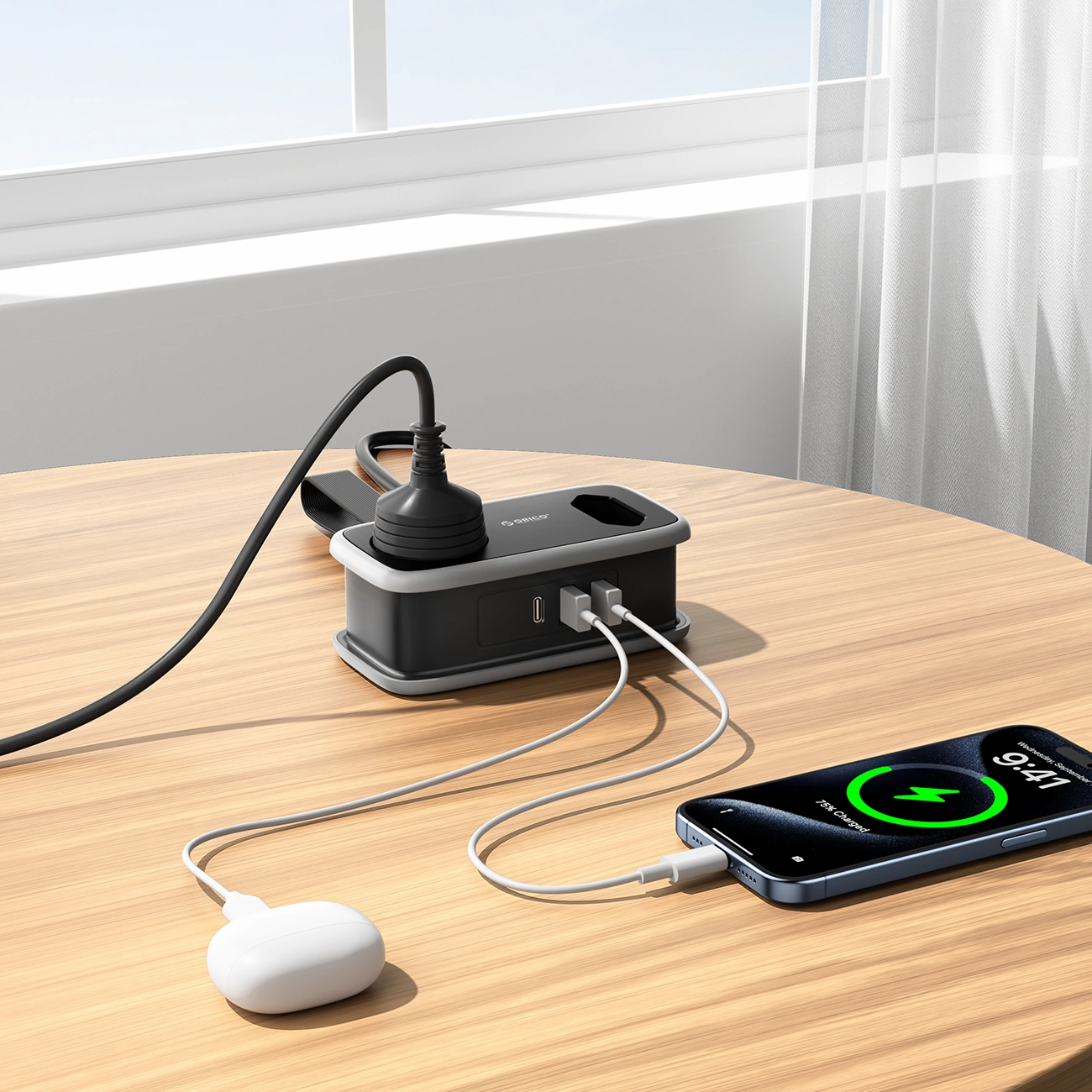 Προέκταση Orico APP, 2 x Schuko - 2 x USB-A - 1 x USB-C, Μαύρο Γκρι