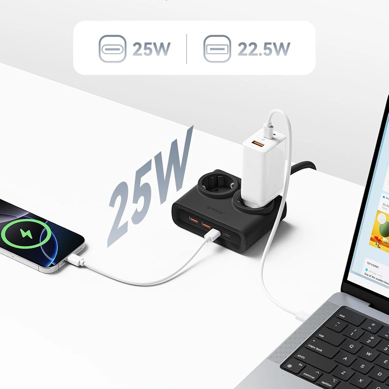 Προέκταση Orico PDC25, 2 x Schuko - 2 x USB-A - 2 x USB-C, Μαύρο