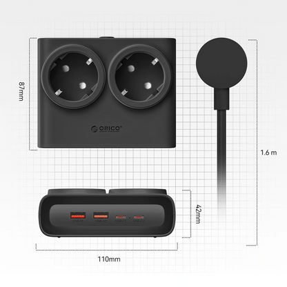 Προέκταση Orico PDC25, 2 x Schuko - 2 x USB-A - 2 x USB-C, Μαύρο