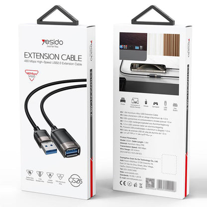 Παράταση USB Yesido GS26, 1.5m, Γκρι