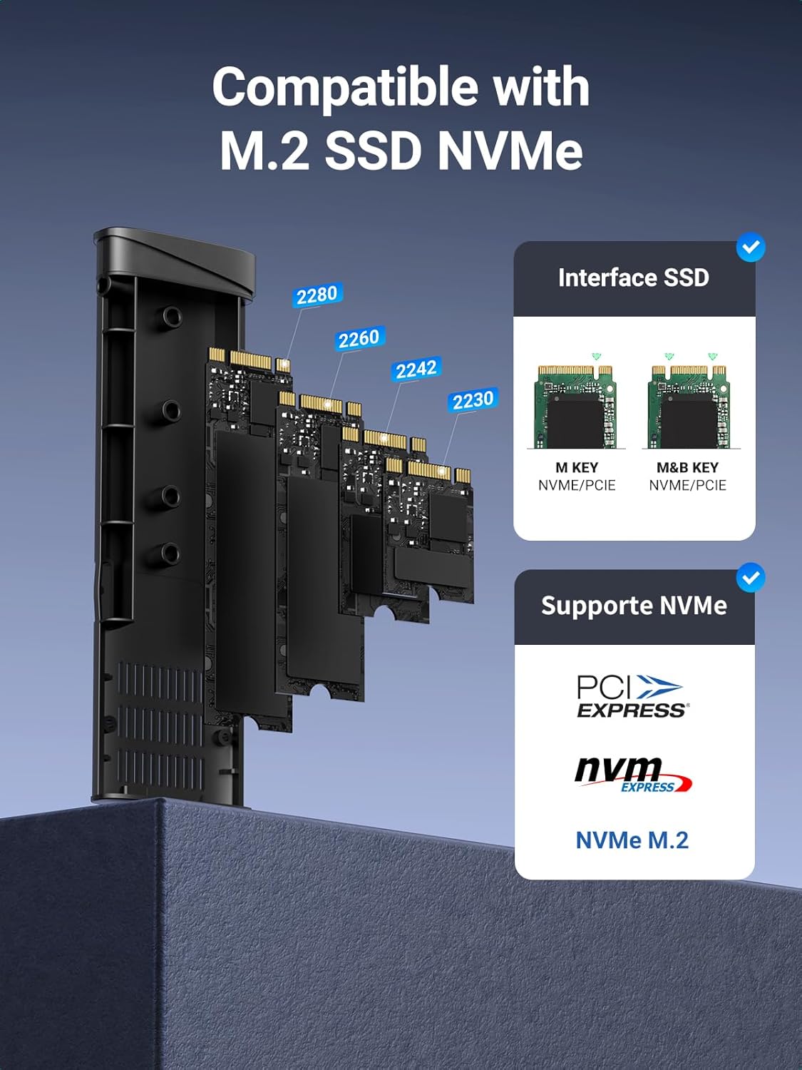 Rack UGREEN CM767 για SSD SATA M.2 NVMe, Γκρι