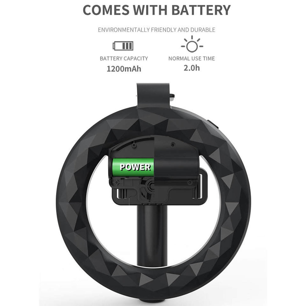 Selfie Stick Bluetooth Techsuit Q07 Ring Light, Universal, Μαύρο