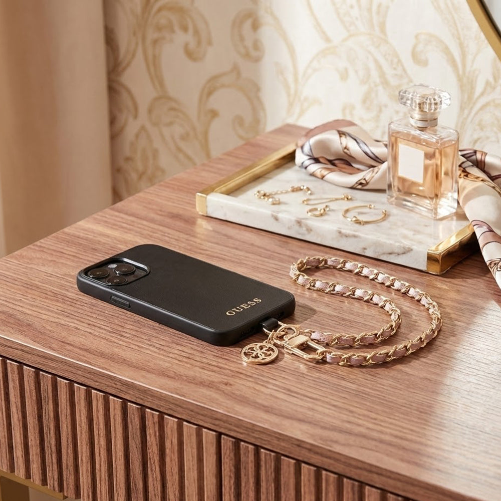 Κορδόνι Τηλεφώνου Guess Saffiano 4G Charm, Μαύρο