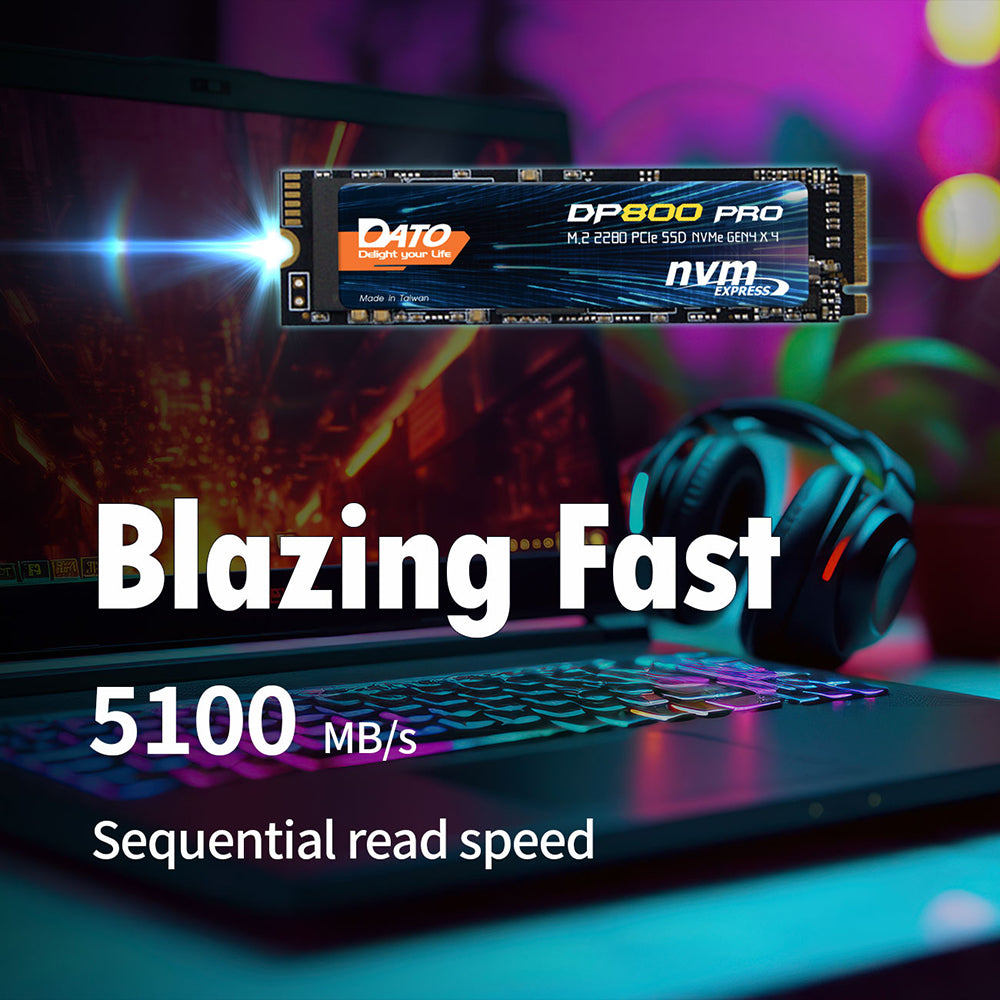 Solid State Drive (SSD) Dato DP800 Pro, NVME M.2 2280, PCIe, 4TB, Μαύρο DP800PSSD-4TB