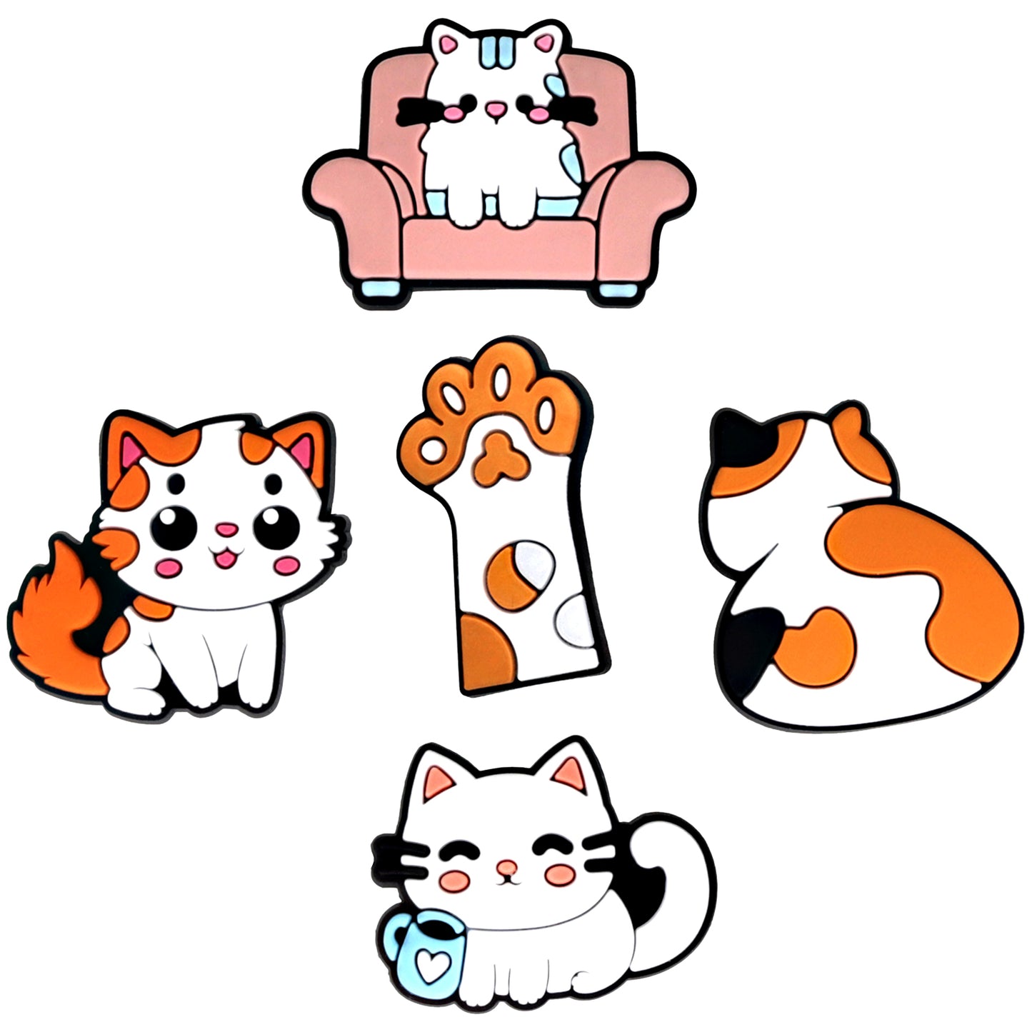 3D OEM Cat Sticker for Phone / Tablet Case, Set of 5, Multicolor